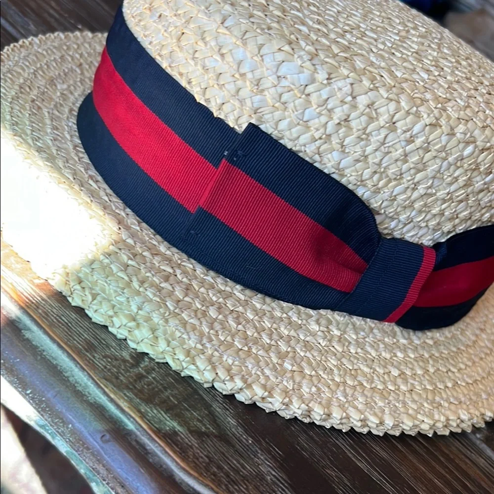 SCALA Straw Boater Hat with Red and Blue Ribbon - Picture 4 of 15